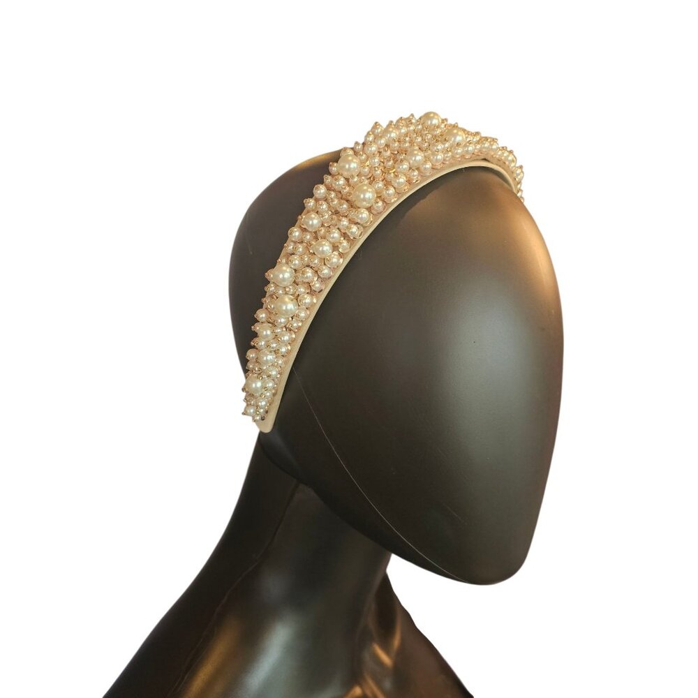 Wide Rose Gold Pearl/Bead Bridal Headband